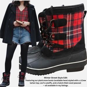 ITASCA Women's Red & Black Plaid Lace UP Duck Boots Size 8 Discontinued Colorway